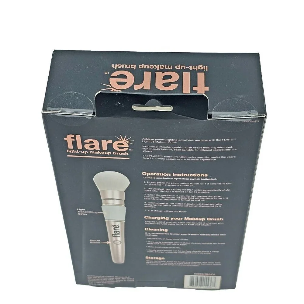 Flare Light Up Makeup Brush Rechargeable Heads Rose Gold Travel Bag USB Charger